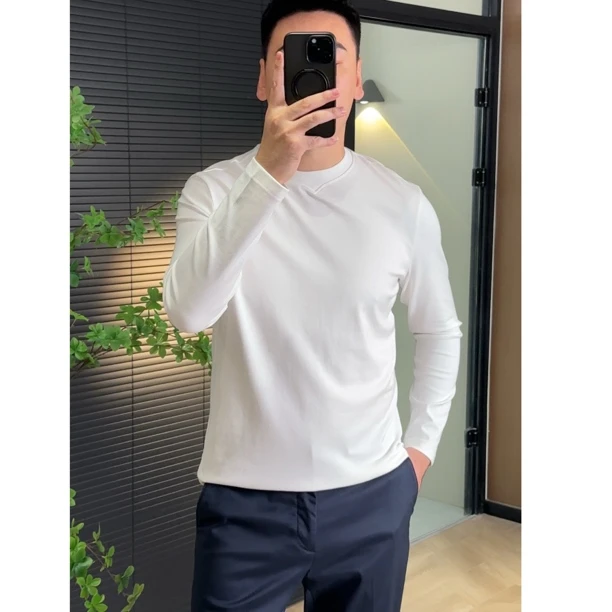 GY7672男士长袖水滴领简约百搭打底T恤