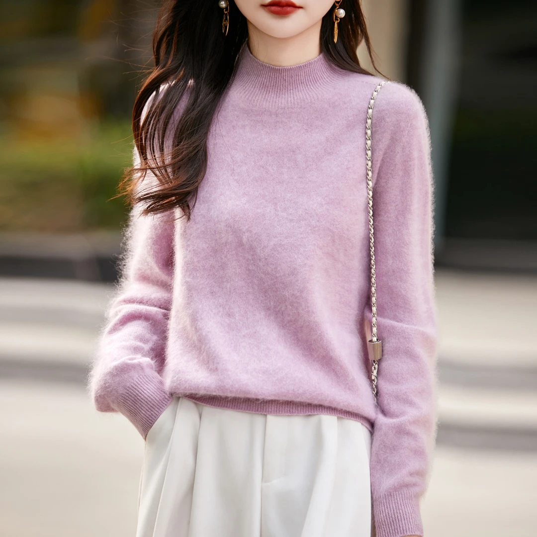 【伶俐专属】轻奢羊毛羊绒拉毛套头款针织长袖半高领针织衫