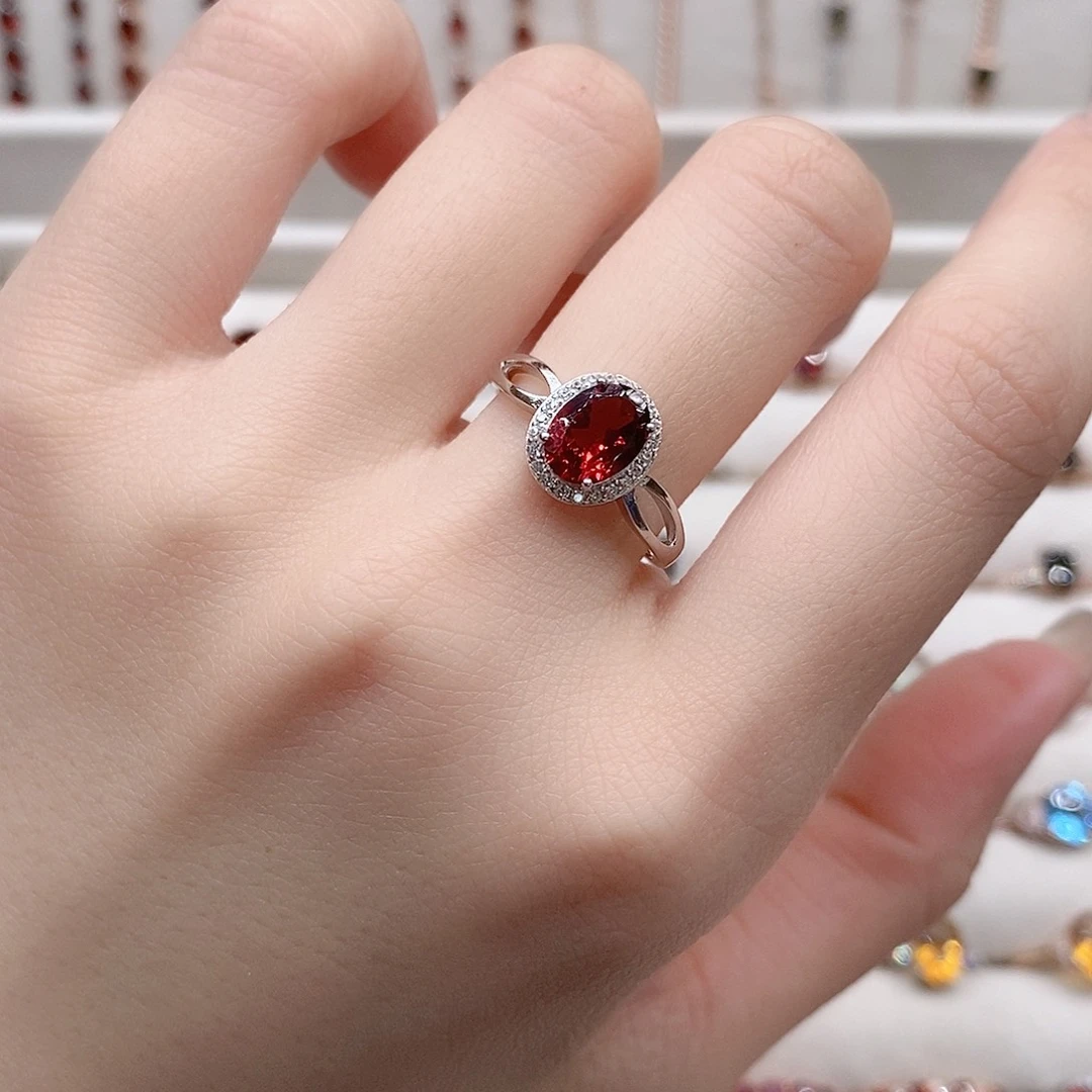 石榴石戒指银S925镶嵌开口