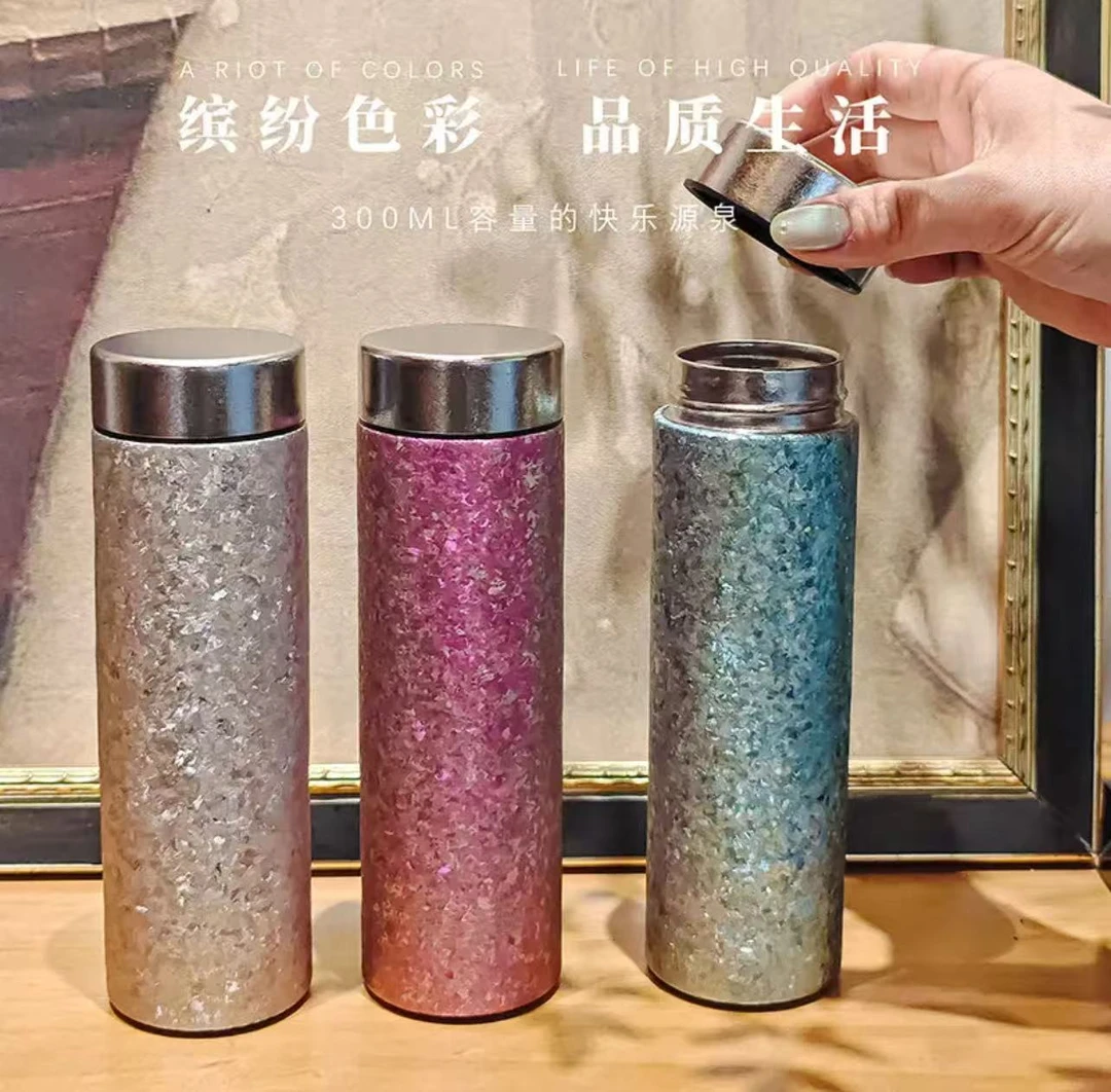 新款纯钛彩色大冰花结晶300ml纯钛真空口袋杯 纯钛直杯