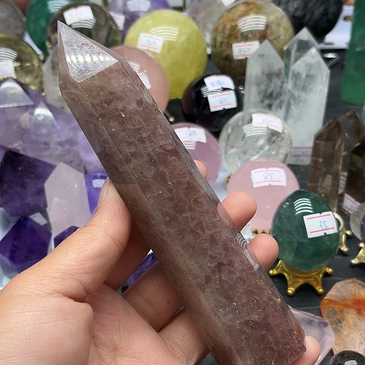 水晶珠宝半成品未镶嵌323克草莓晶柱