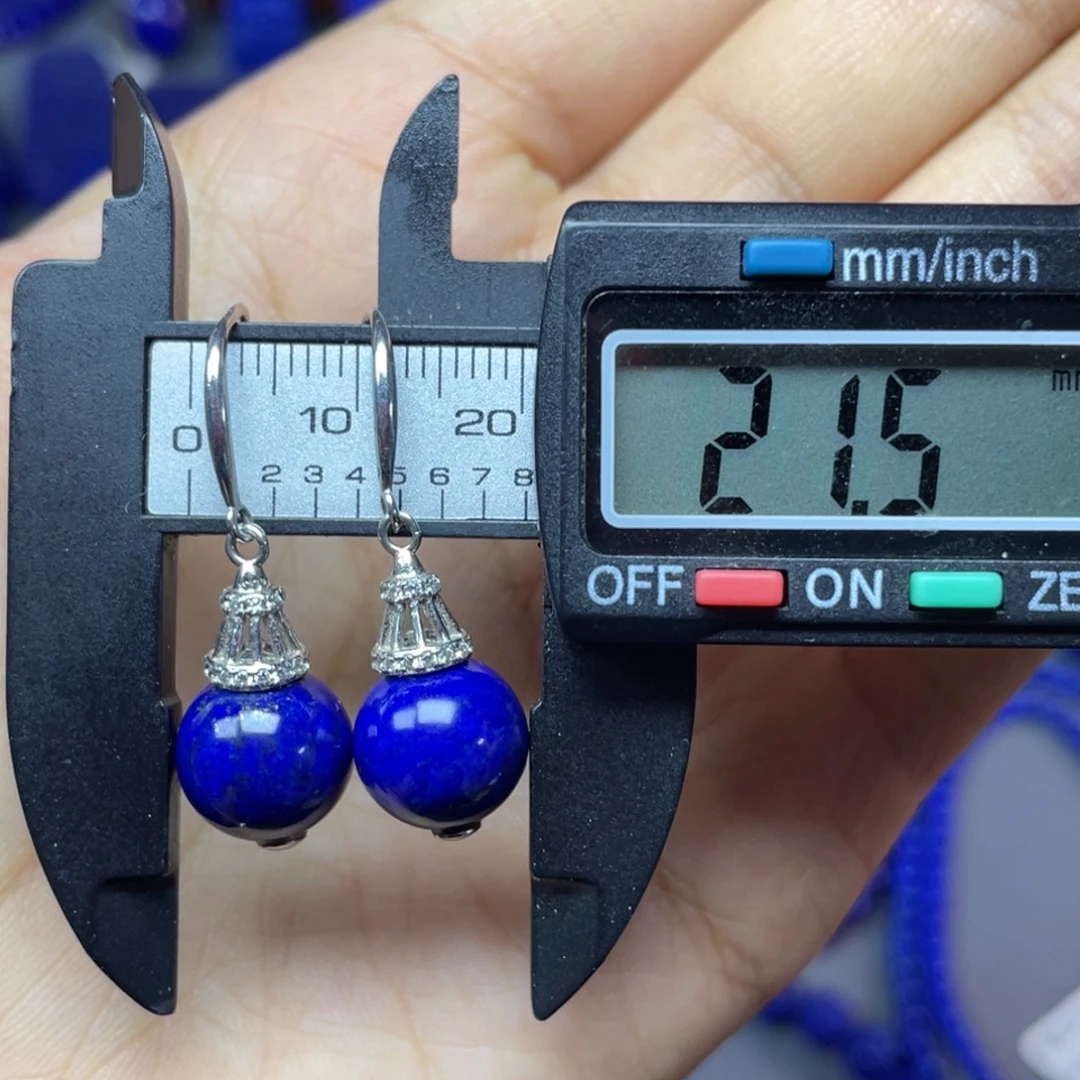 青金石银S925镶嵌10mm耳饰