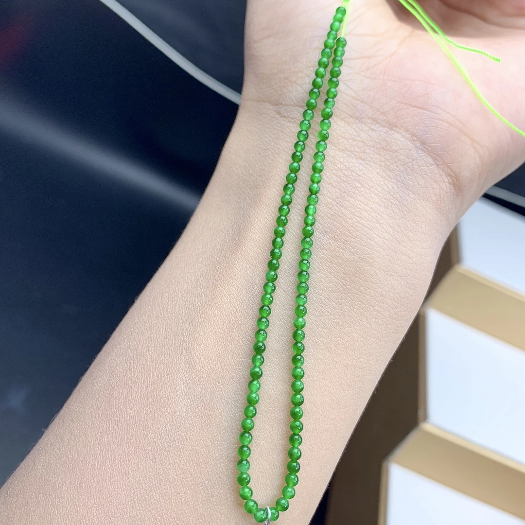 缅甸A货翡翠冰辣阳绿色小米圆珠手链手串单圈T卡2.2mm