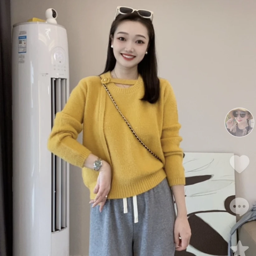 07#不起球秋冬飘带套头长袖纯色毛衣针织衫