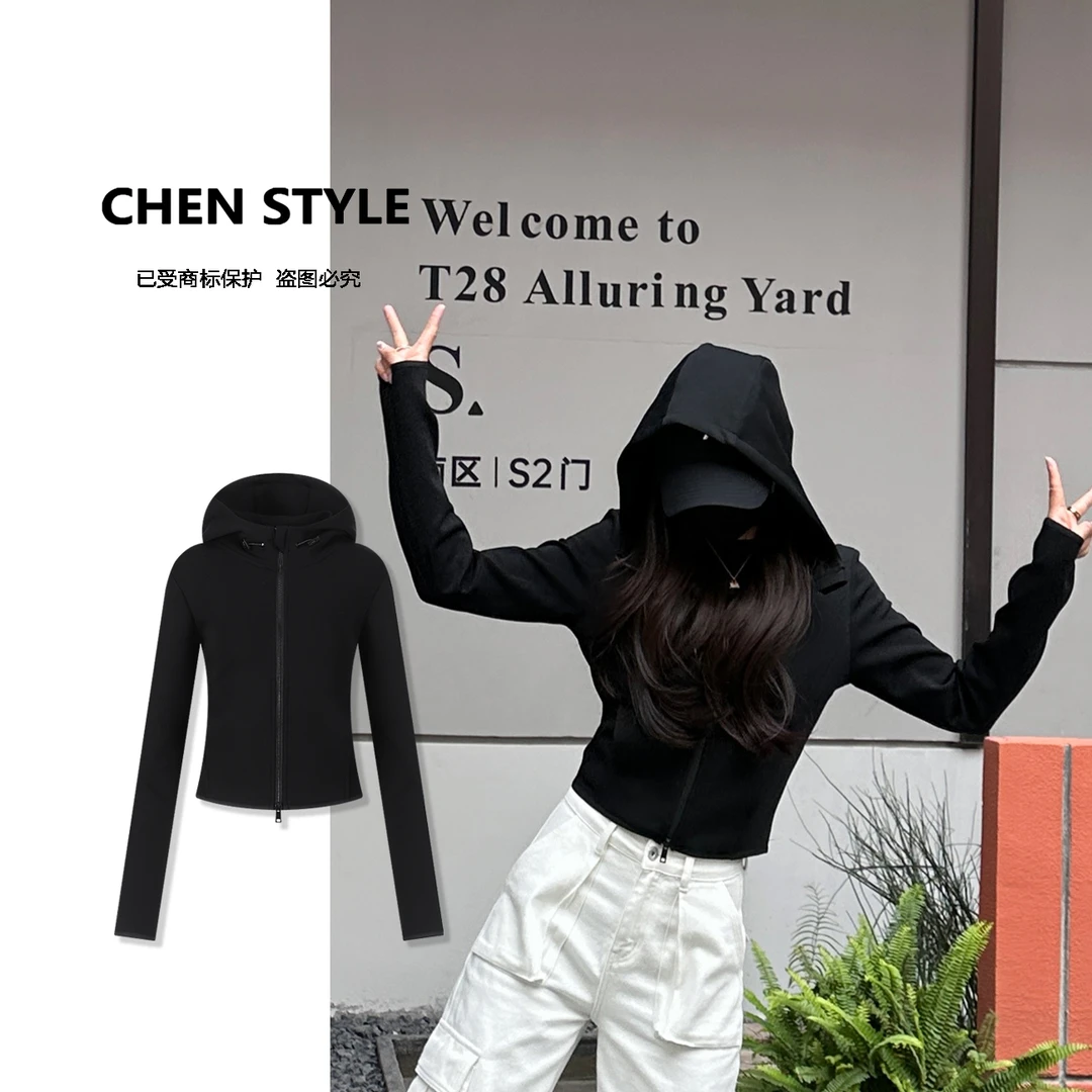 楚楚君~【升级纸片人】Y40203早春款连帽显瘦双拉链外套