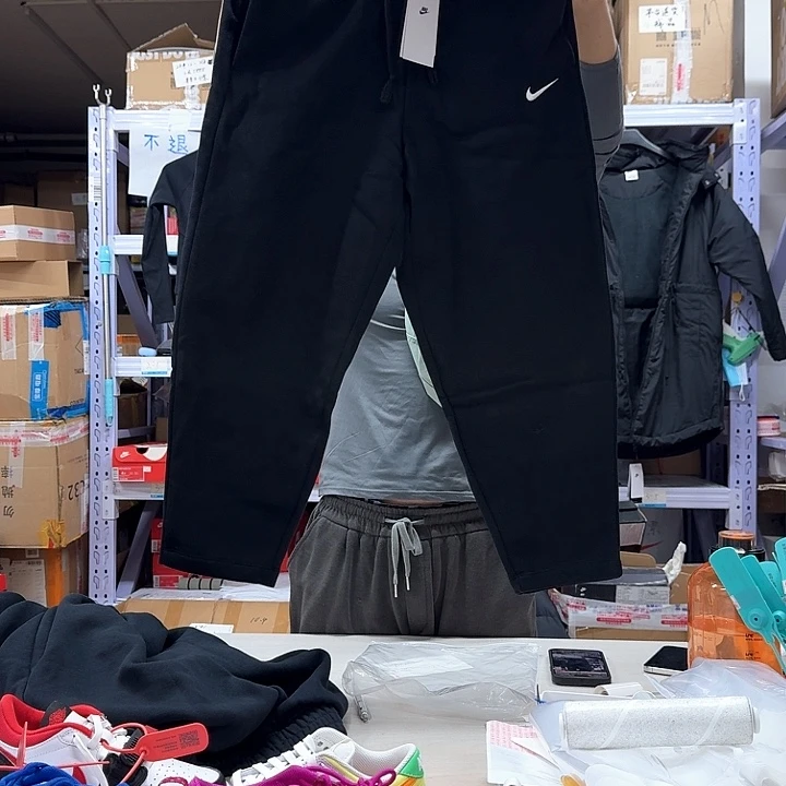 M码黑色加绒裤子9分阔腿