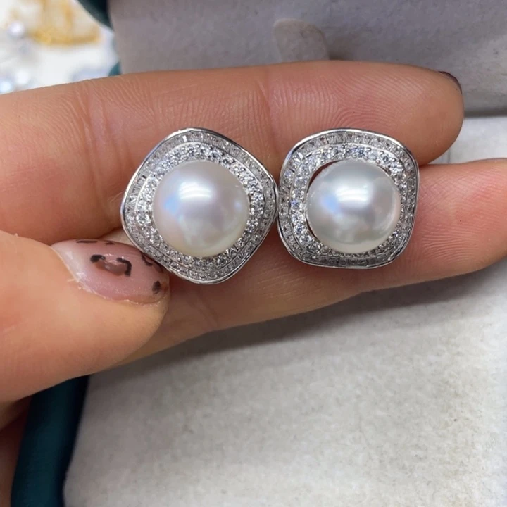 海水珍珠耳饰银S925镶嵌