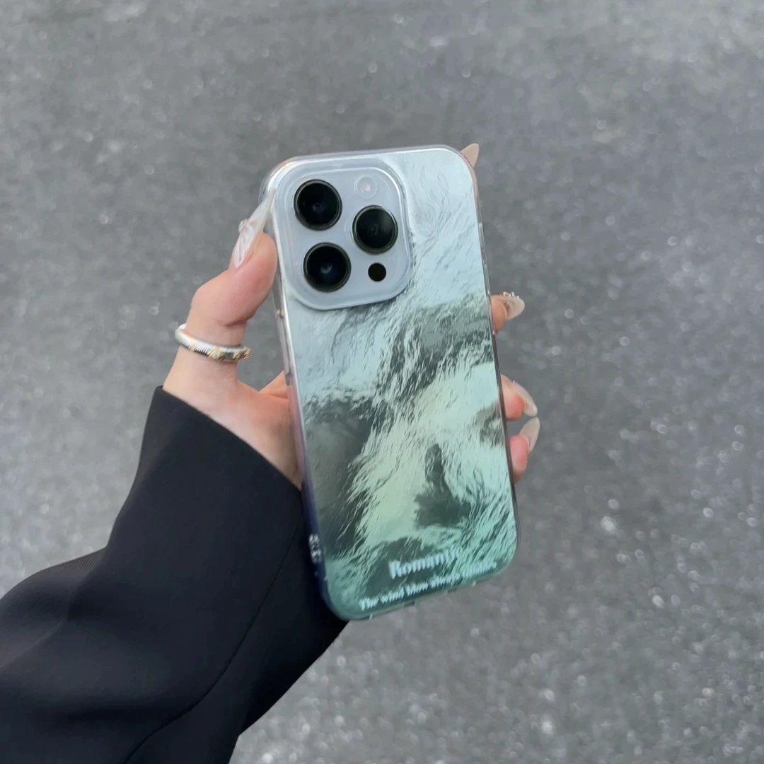 奥菲顿绿渐变冰裂纹适用iPhone16冰川手机壳华为vivo小米15oppo套