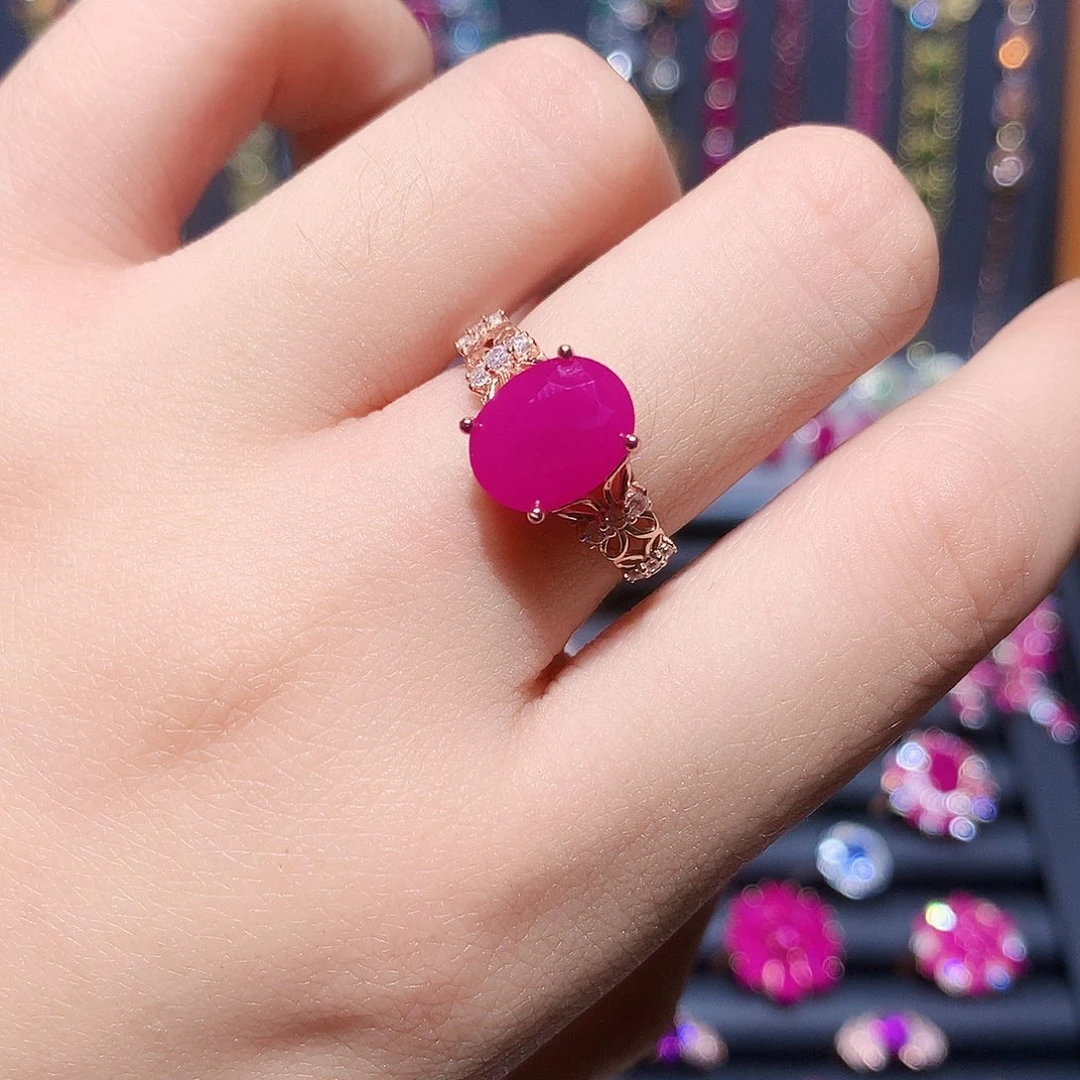 戒指红宝石银S925镶嵌