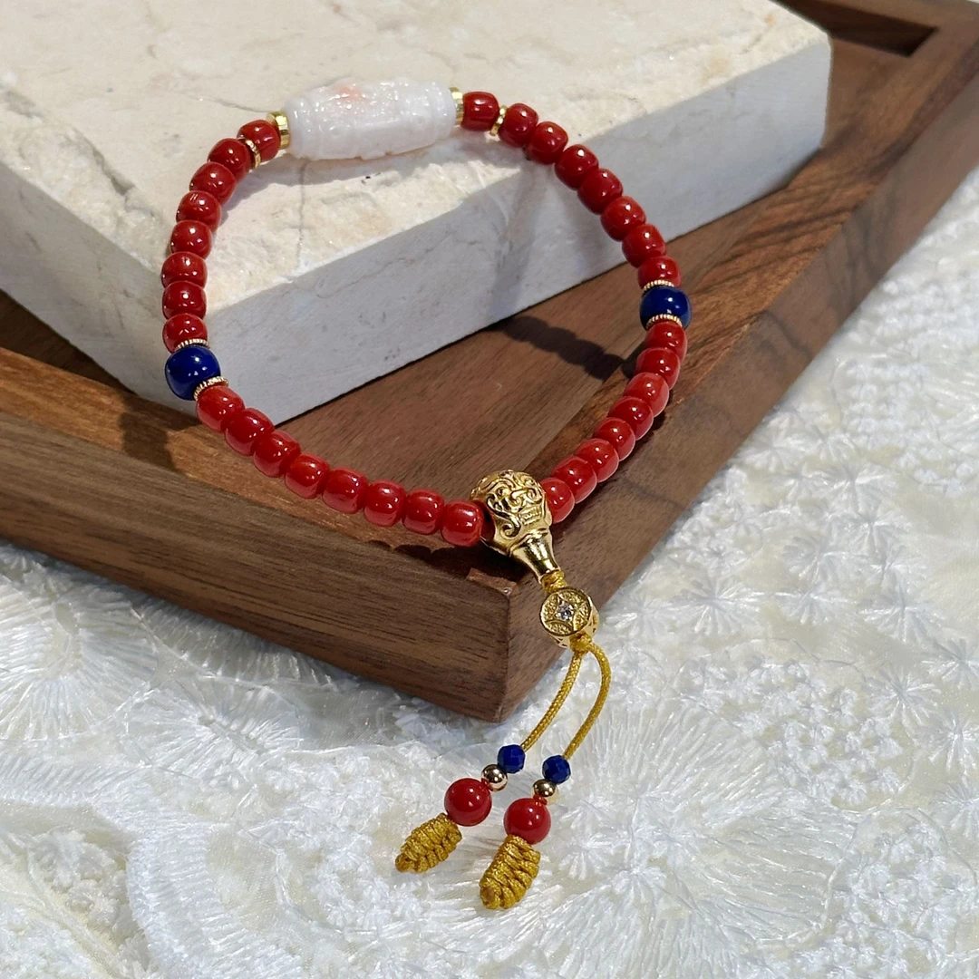 天然MOMO沙丁珊瑚s925手串-D118002