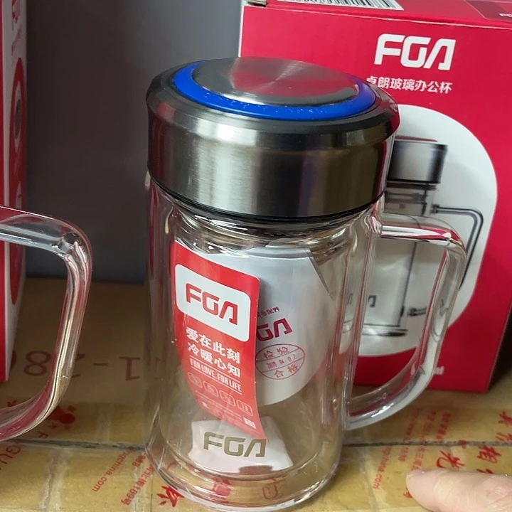 玻璃茶隔款富光把手杯蓝盖