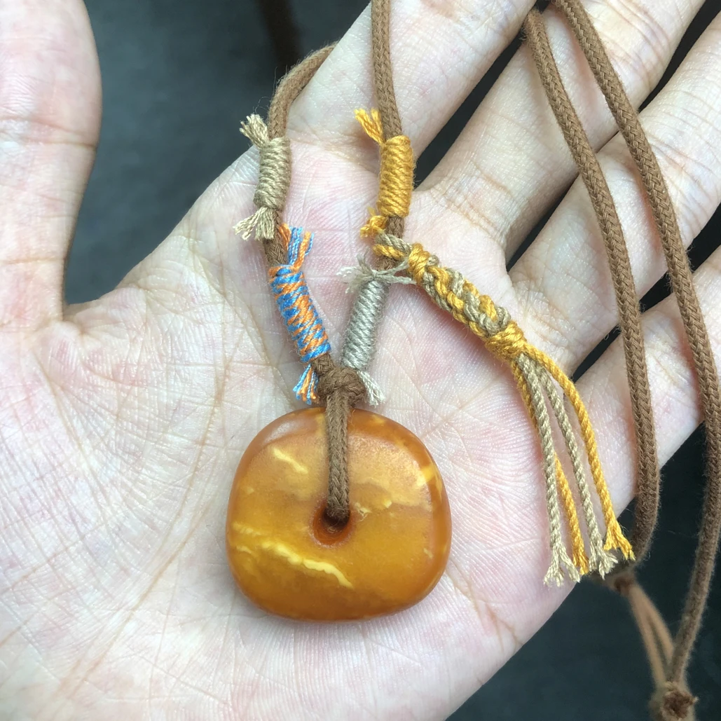 西亚老蜜蜡橘皮花蜡饼子吊坠