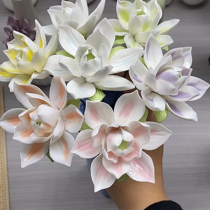 陶瓷陶瓷材料加工7朵茉莉花