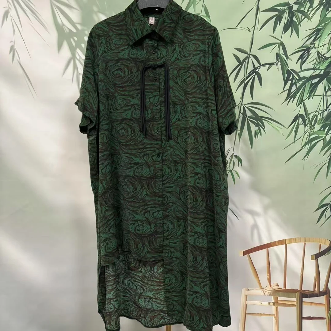 390大版防晒大衬衫女士上衣夏季宽松遮肉中长款大码显瘦印花薄风