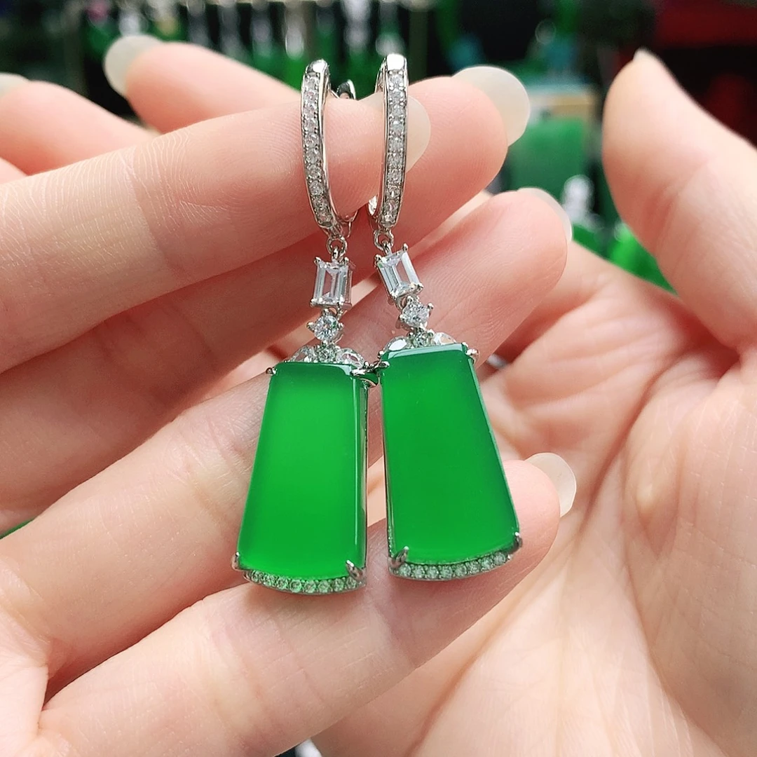 银S925镶嵌耳钉玛瑙/玉髓