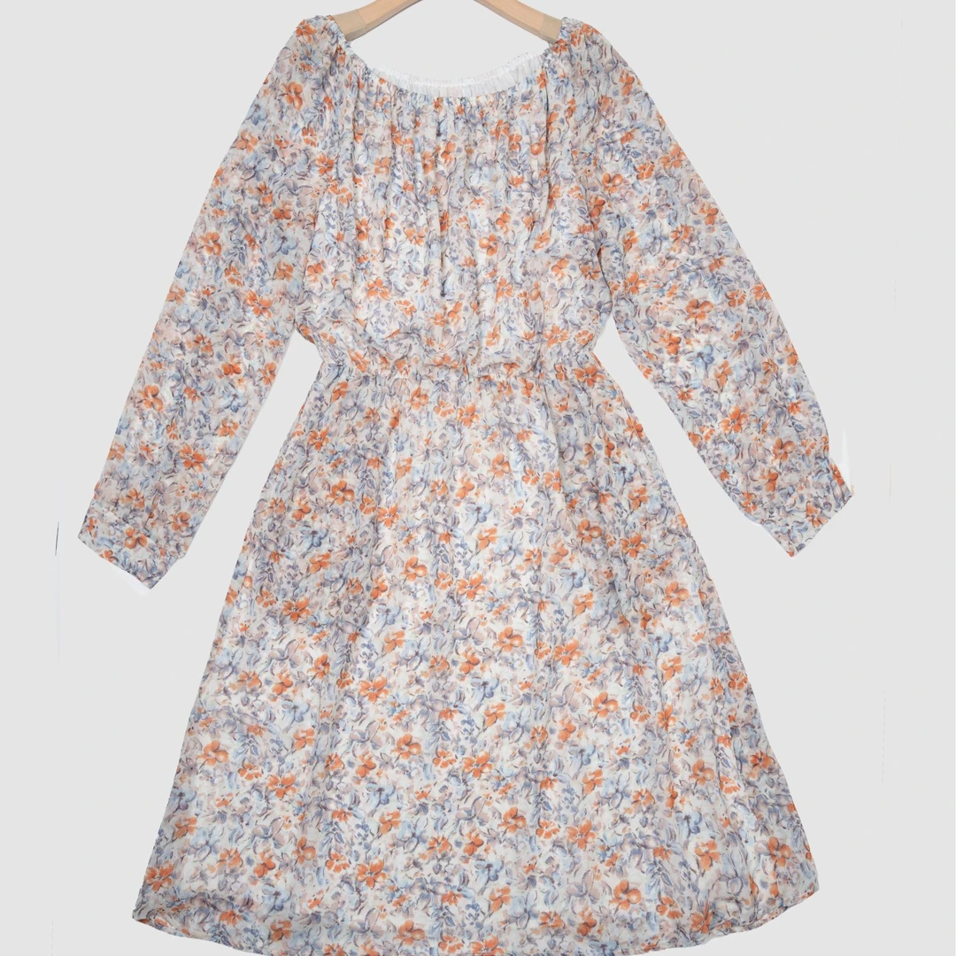 ZZ·DANGDANG【度假风尚】休闲减龄一字领印花连衣裙气质女13425160