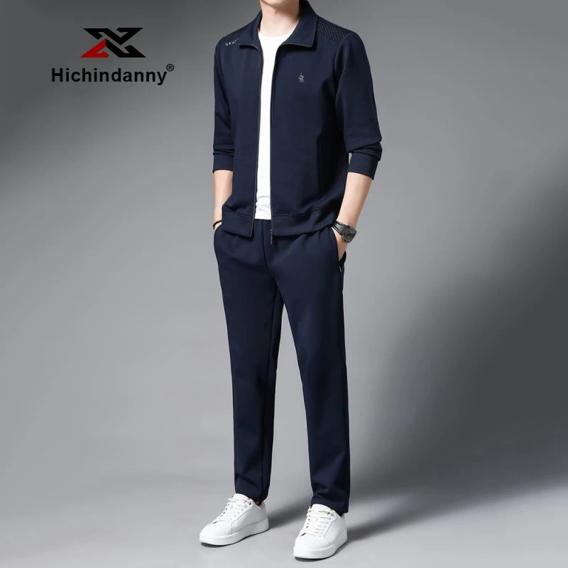 HICHIN开衫卫衣运动套装男士秋季新款翻领外套休闲长裤时尚两件套