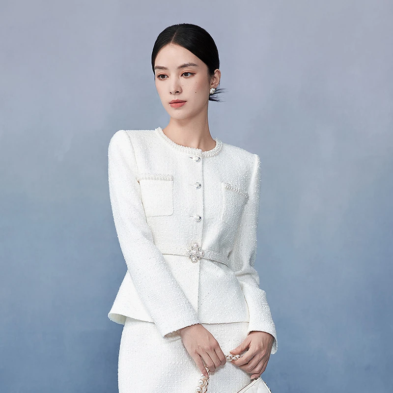 圆领收腰小香风短外套2025年新款优雅时尚设计感-MJGA01WJK720W11