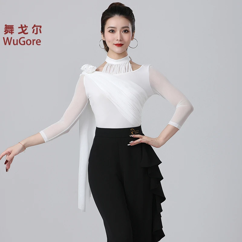 摩登舞长袖上衣女连体衣交谊舞拉丁舞气质跳舞舞蹈服练功服演出服