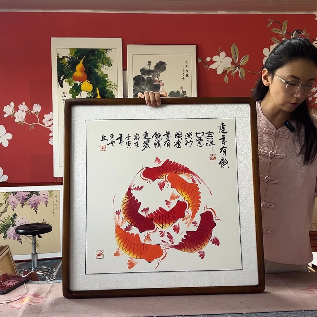 国画手写手绘带框包邮国画作品62✖️62