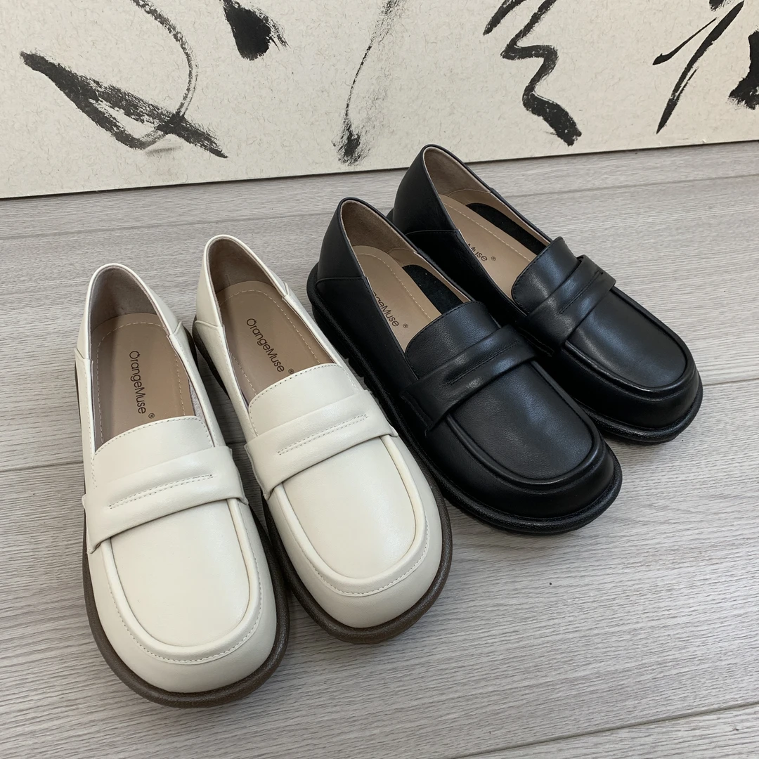 【橙庐】286-2牛皮一脚蹬乐福鞋 半猪皮里猪皮垫女款豆豆鞋舒适时尚