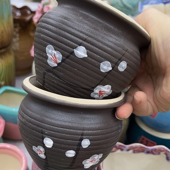 多肉绿植陶瓷花盆9.9包邮，有孔