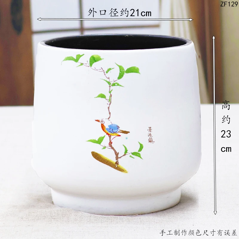 手工白盆粗陶花盆多肉绿植特大号陶瓷花盆透气简约三角梅天堂鸟