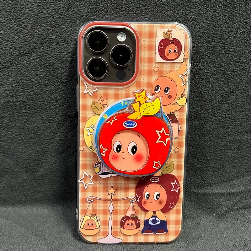 红格纹卡通星星人带支架适用iPhone17promax磁吸手机壳苹果17pr