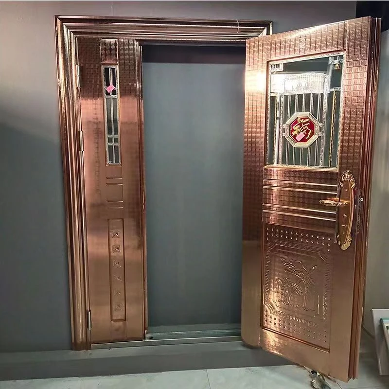 金钱板不锈钢防盗门子母门钢化玻璃安全入户门小区楼宇进户门