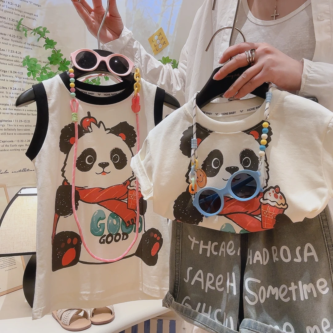 儿童夏季新款纯棉小童t恤男女童韩版洋气姐弟装女童印花裙子