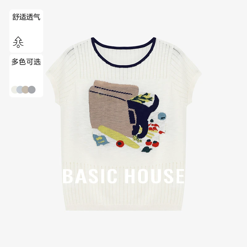 Basic House/百家好夏季慵懒风女装洋气透气针织衫-B0625B5FUD2