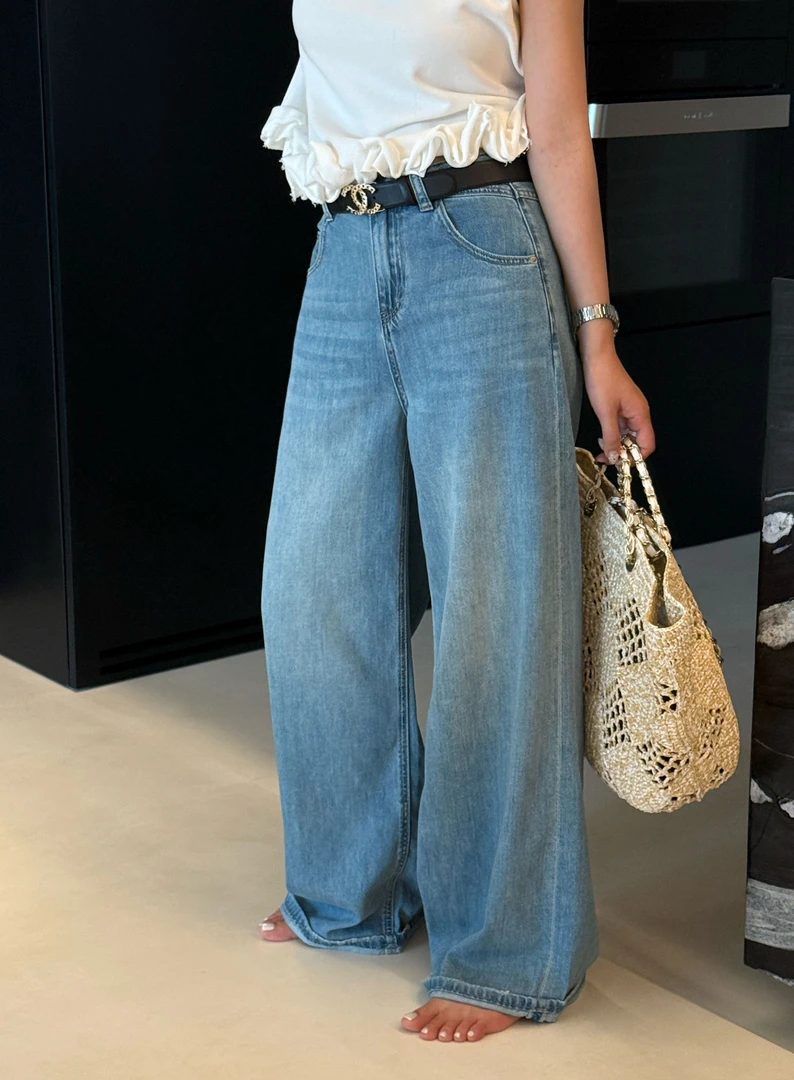 耶耶YEYE |"卷边"高腰通勤直筒拖地长裤3959