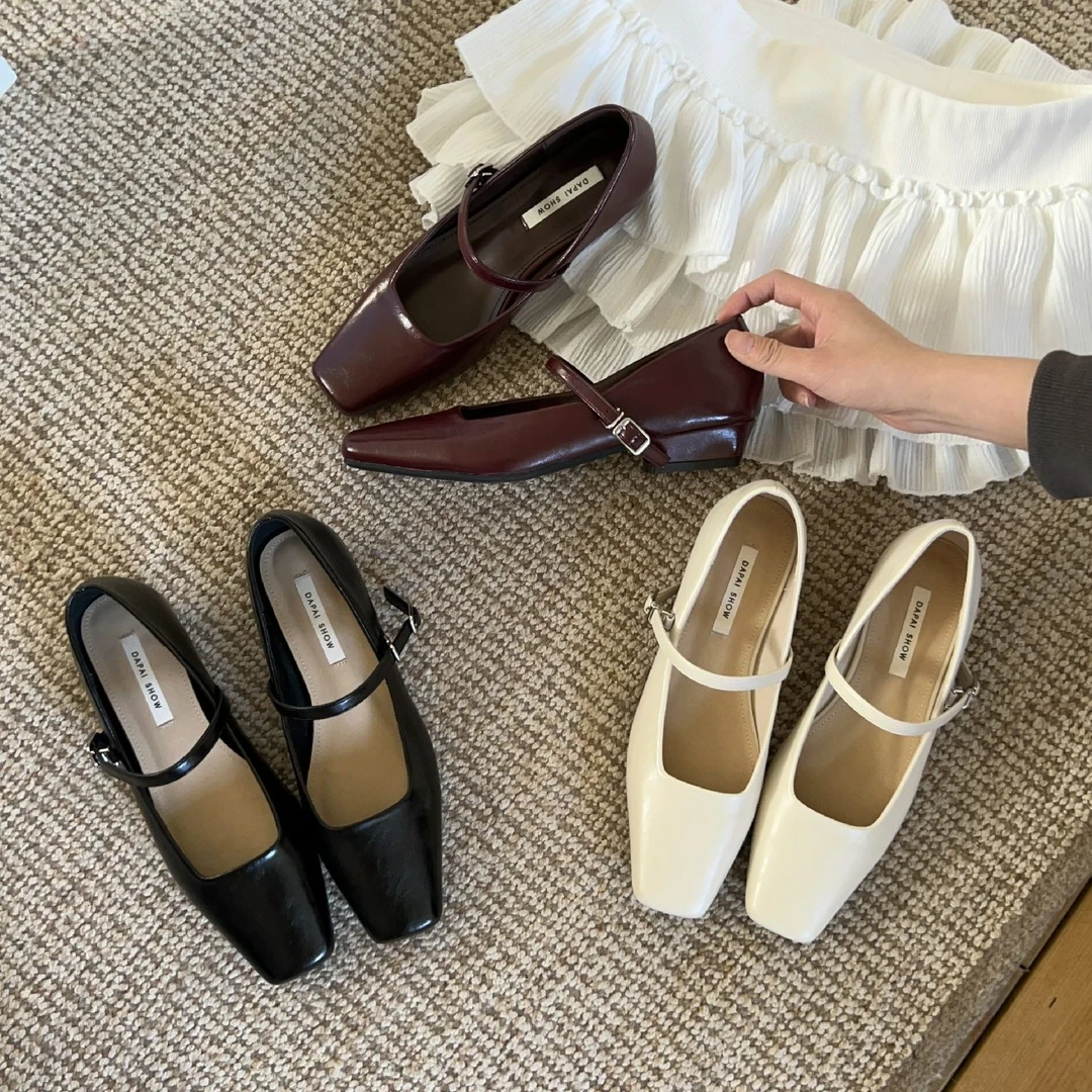 方头一字带修身单鞋A2891-6