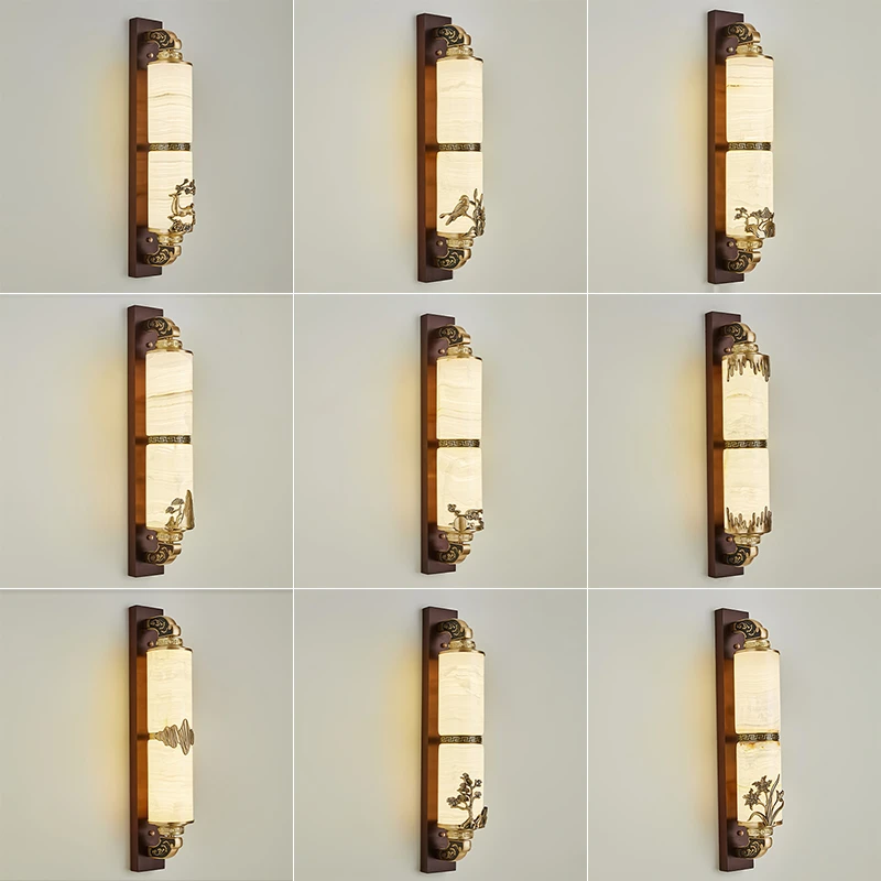 新中式天然玉石壁灯客厅背景墙壁灯卧室过道楼梯壁灯别墅玉石壁灯