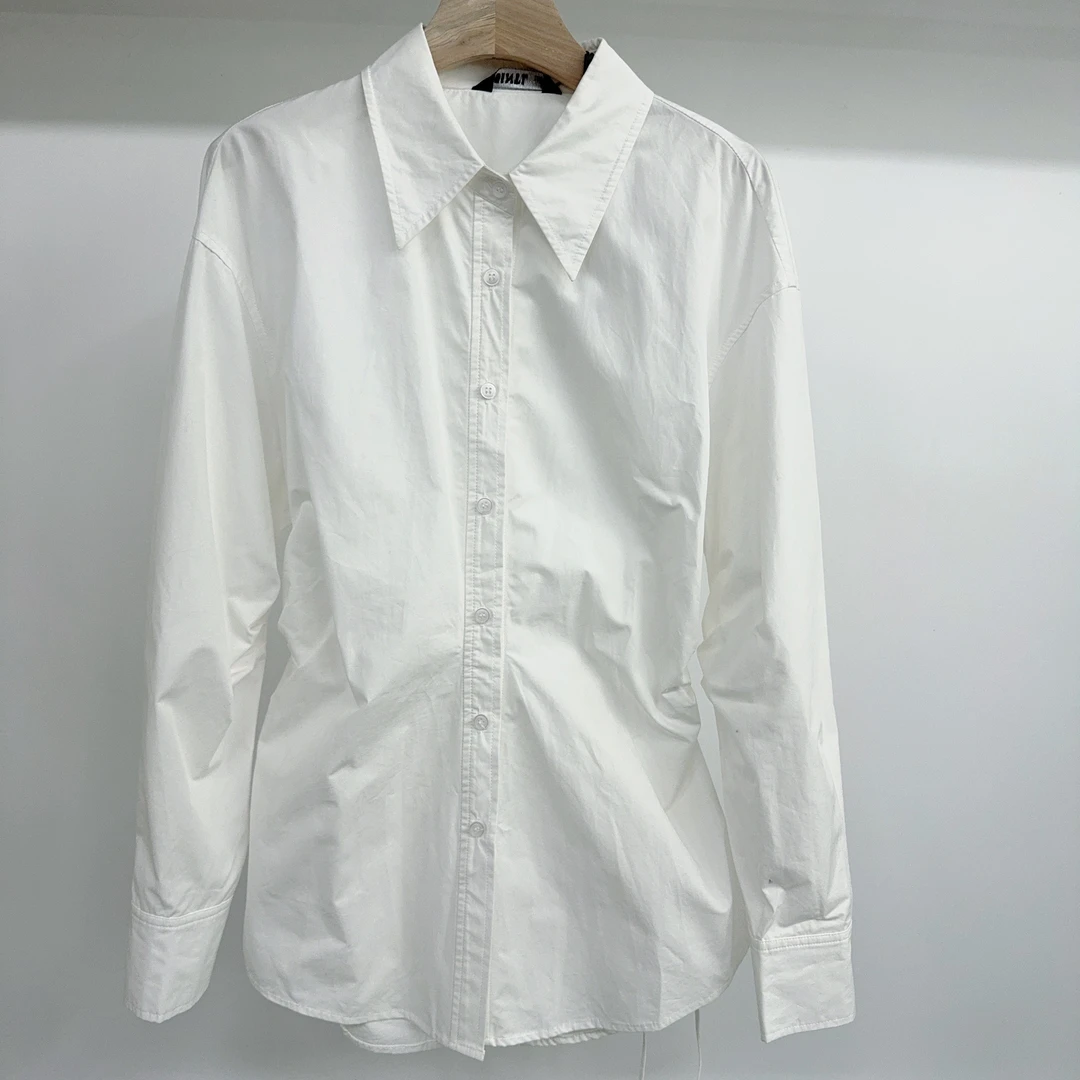 【羽*沙】镂空小心机中长款休闲宽松衬衫2024新款衬衣243C108