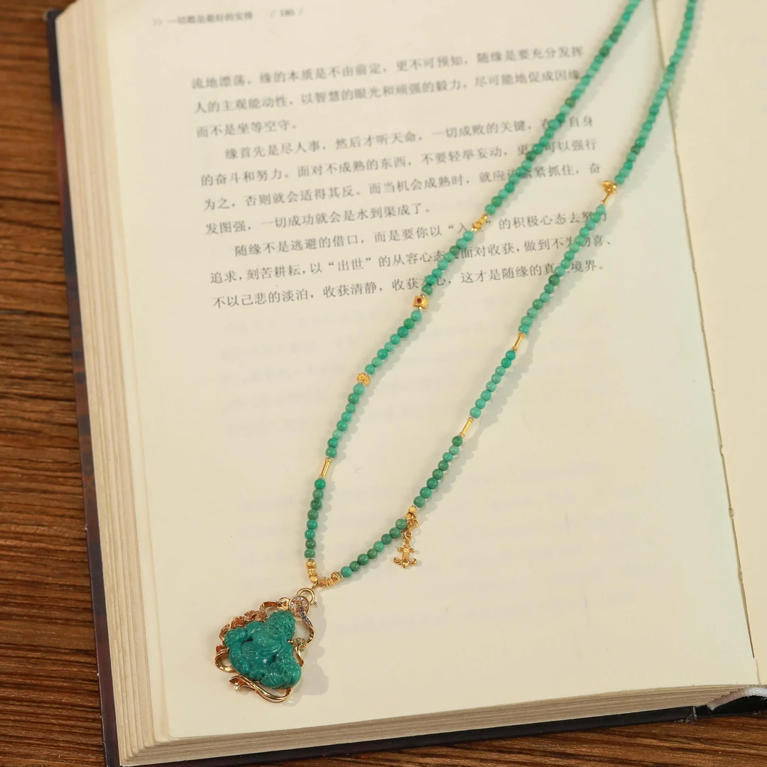 霖泽|绿松石黄财神锁骨链项链配饰18k金复古国风气质百搭时尚0115