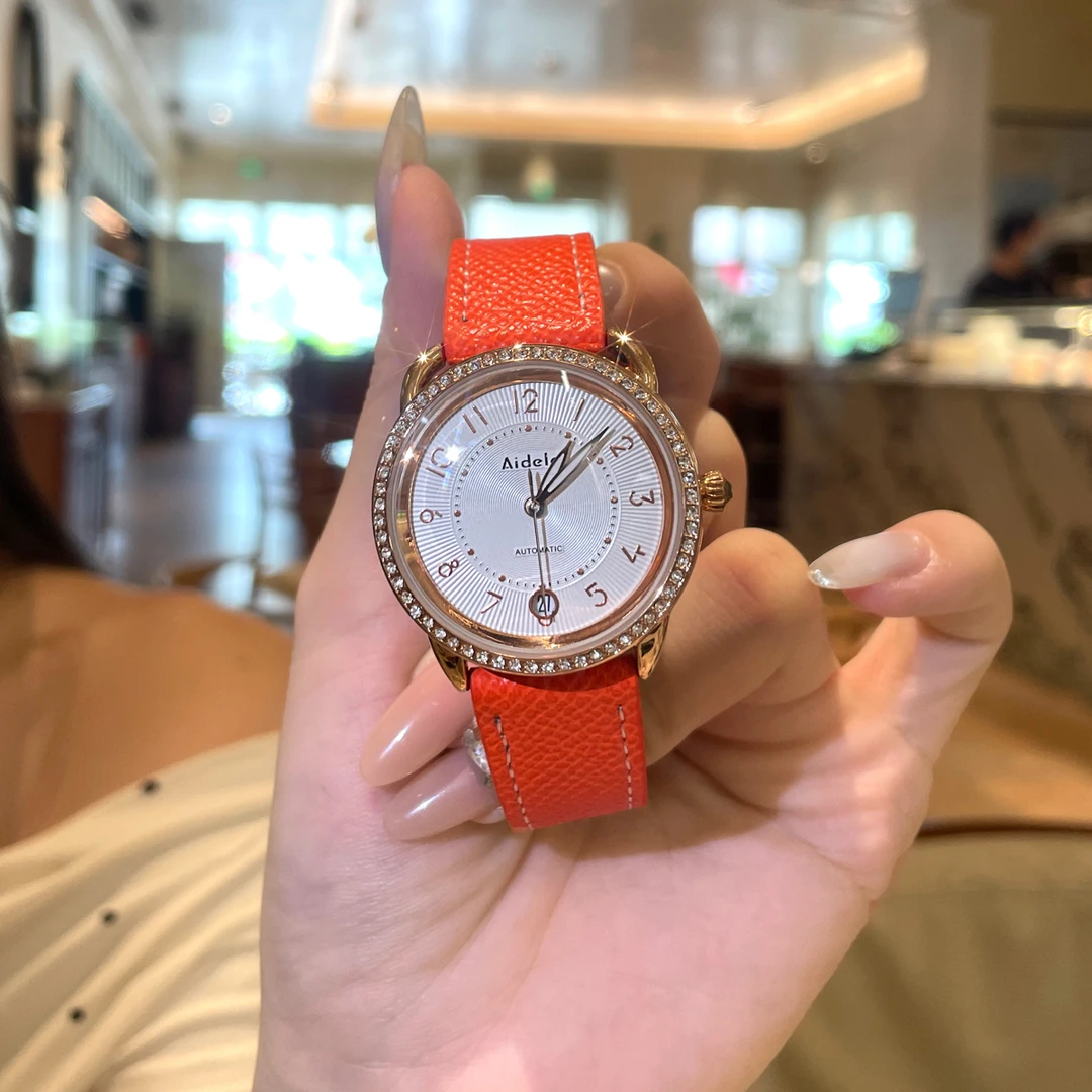 时尚镶钻气质百搭皮带小众艺术防水女士机械腕表-3920
