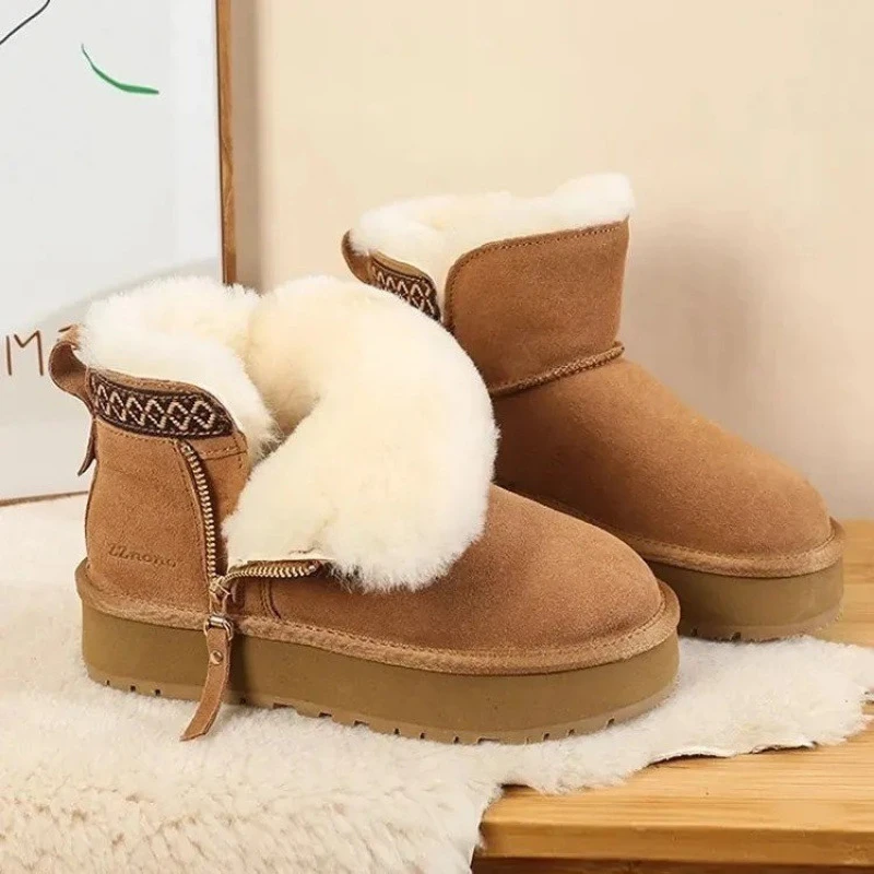 厚底雪地靴女民族风皮毛一体东北短筒保暖桑坡村棉鞋冬季款