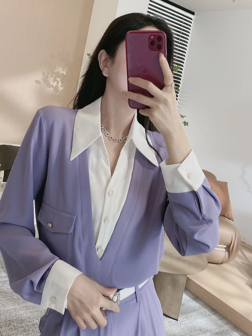 【金皇橦颜】拼色衬衫+阔腿裤两件套（YDCC50）2950