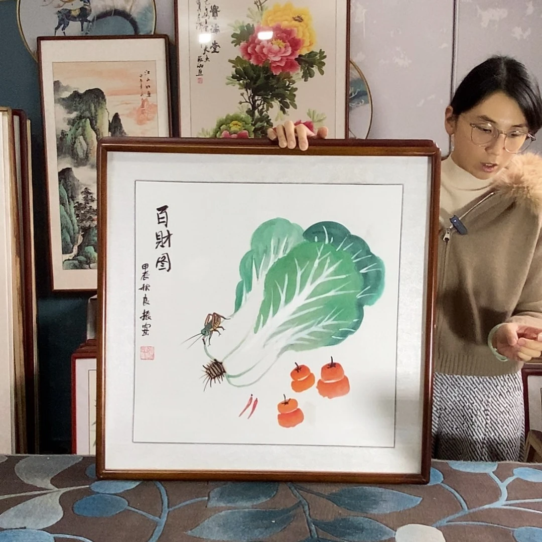 国画手写手绘带框包邮国画作品62✖️62