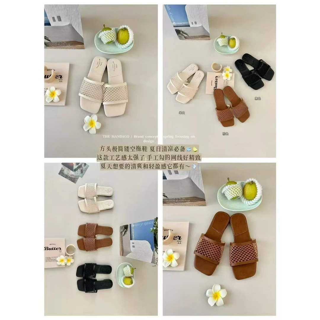 【福利】一字网拖外穿法式百搭坡跟方头鞋 #M99-11