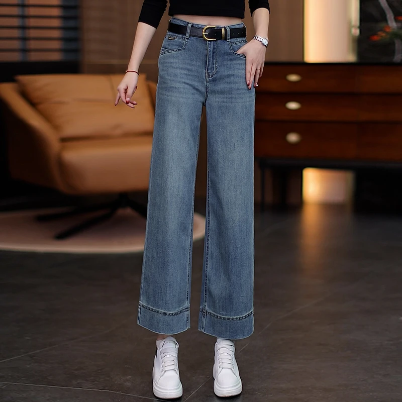九分直筒牛仔裤女2025年春秋新款高腰百搭显瘦九分裤窄版阔腿裤子