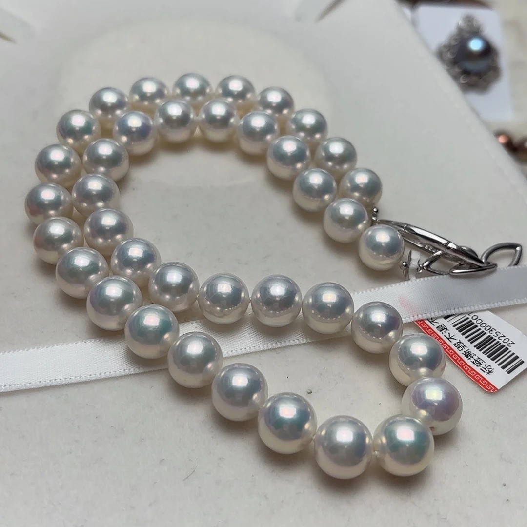 淡水珍珠银S925镶嵌颈饰10-11正圆蓝光赛澳白