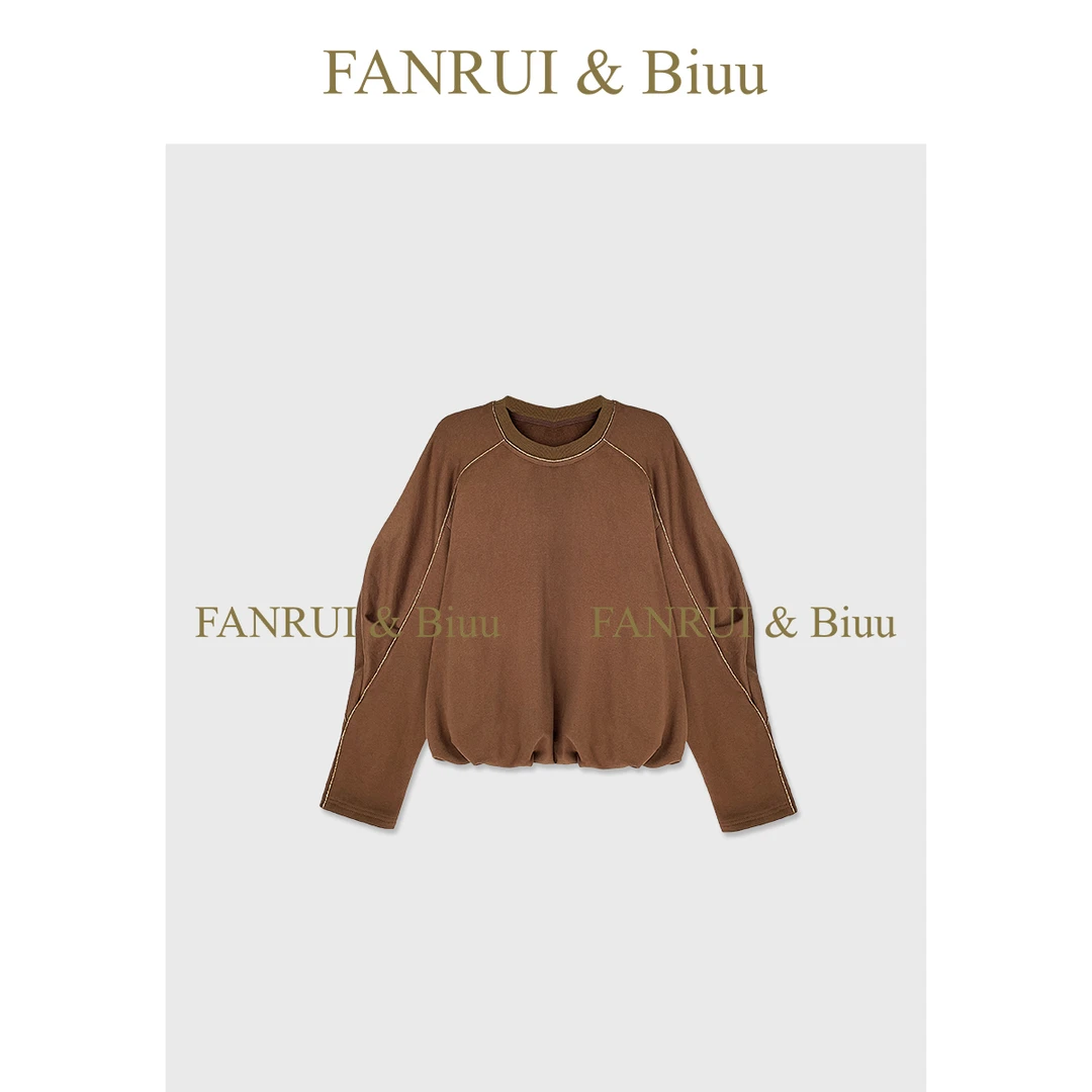 FANRUI/泛芮「贝贝biuu」100棉圆领褶褶袖小众设计感显瘦卫衣B18714