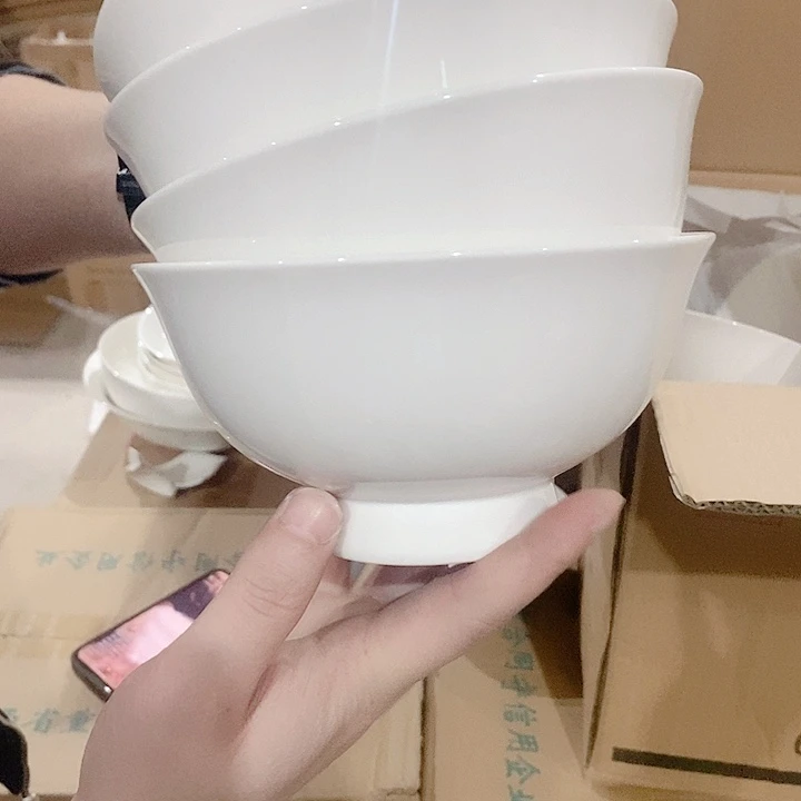 白瓷老白胎6寸高脚面碗4个装