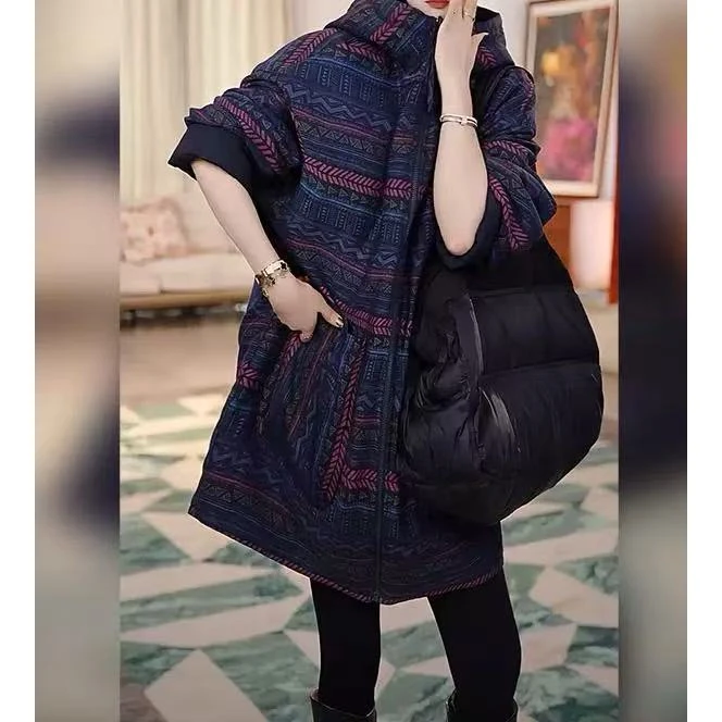 高级感复古连帽棉衣外套女冬季加厚保暖中长款双面穿棉服大衣3714