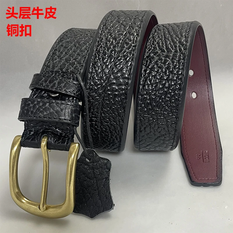 CreKrrs纯铜针扣男士皮带非洲野牛纹头层皮腰带新款高档礼盒装