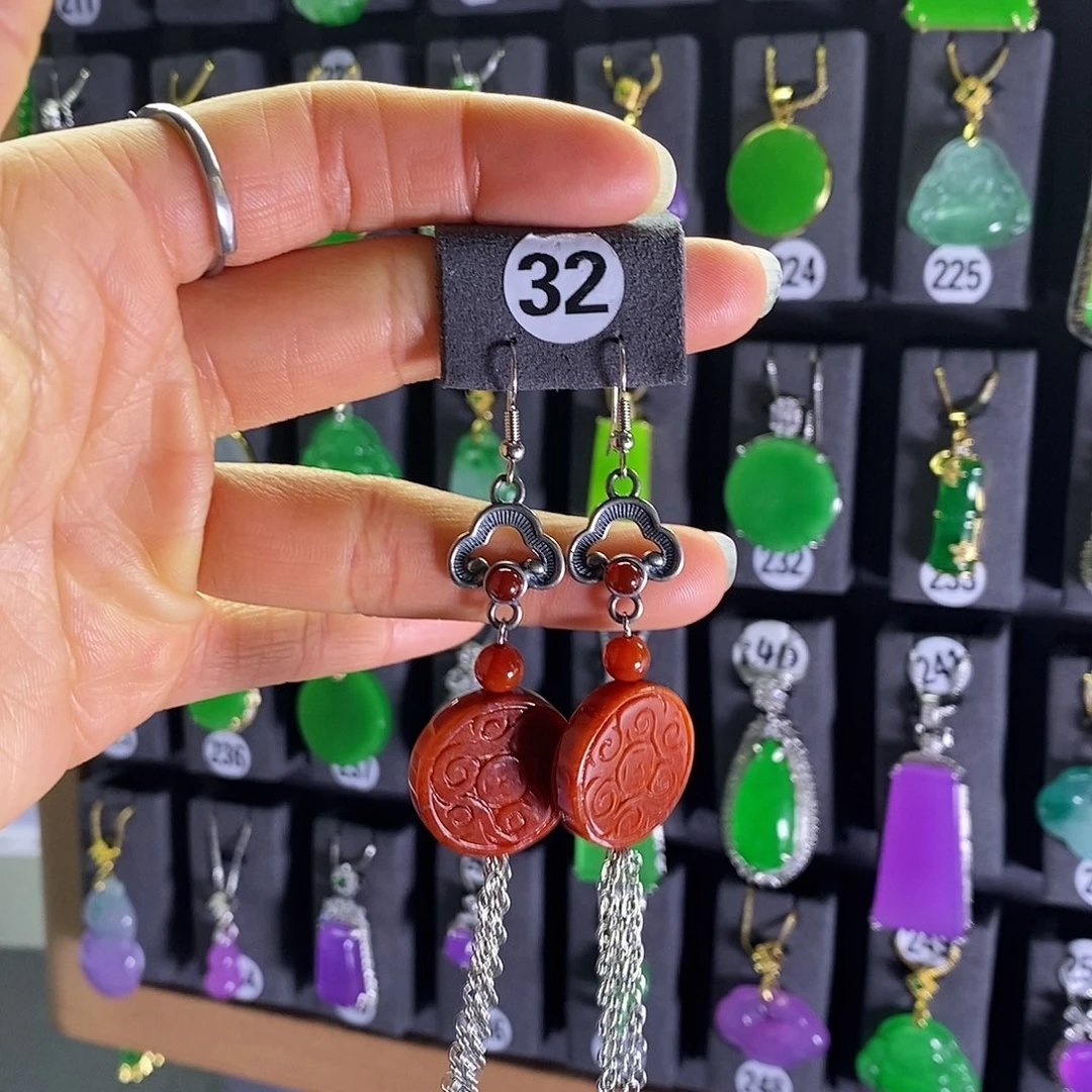 银S925镶嵌翡翠耳饰32