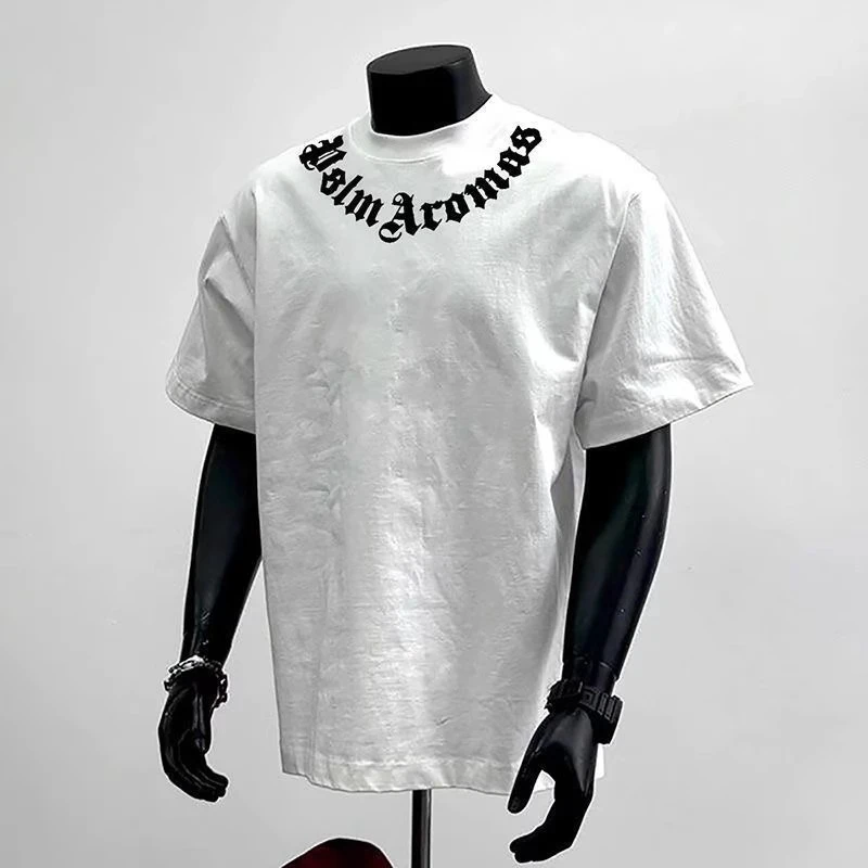 重磅纯棉潮牌美式痞帅T恤潮流领口字母印花男款夏季圆领休闲短袖