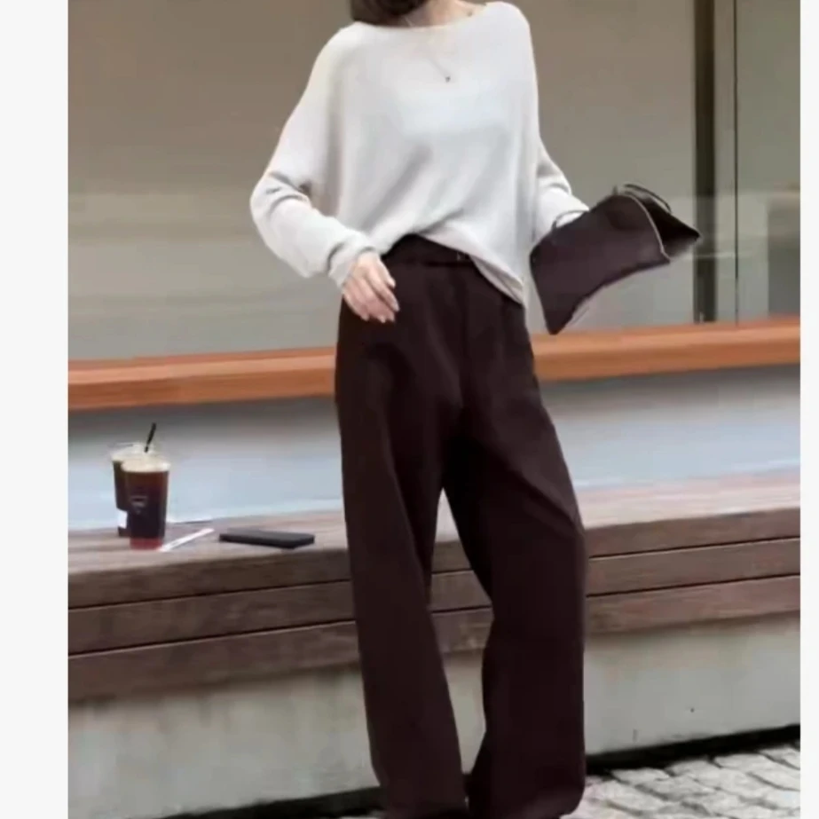 新款时尚慵懒风宽松长袖上衣休闲直筒裤女装